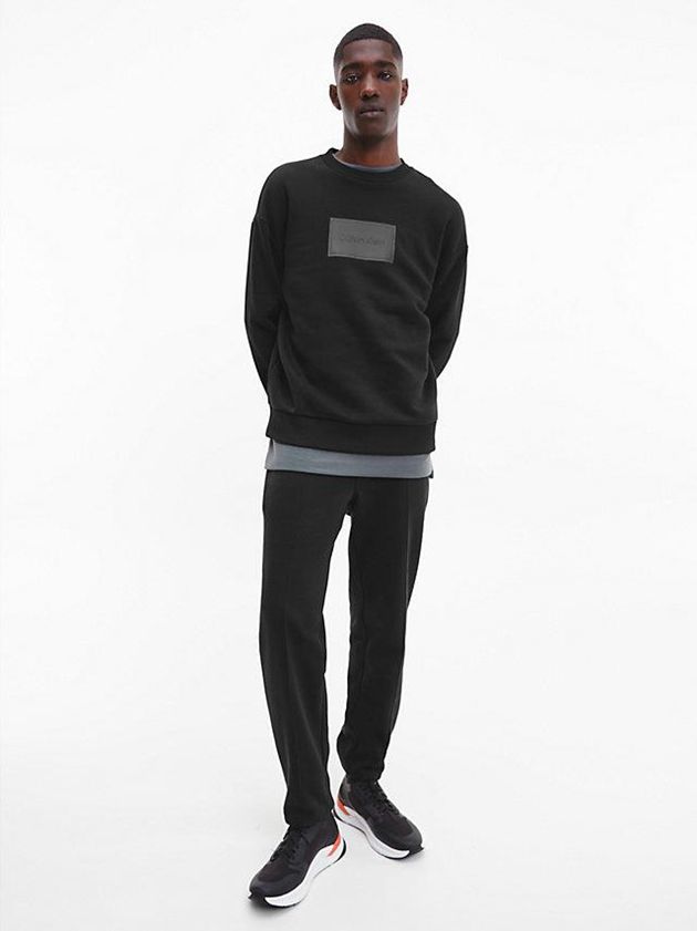 Black Calvin Klein Relaxed Textured Logo Men Sweatshirt | DMGZ-40517