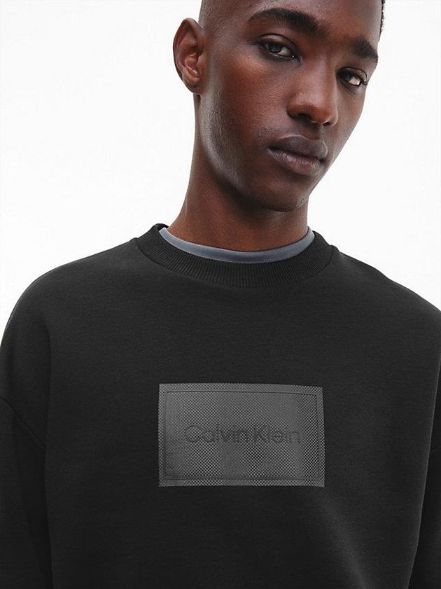 Black Calvin Klein Relaxed Textured Logo Men Sweatshirt | DMGZ-40517