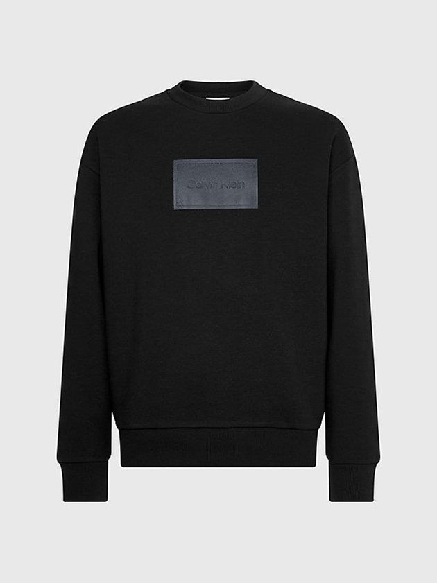 Black Calvin Klein Relaxed Textured Logo Men Sweatshirt | DMGZ-40517