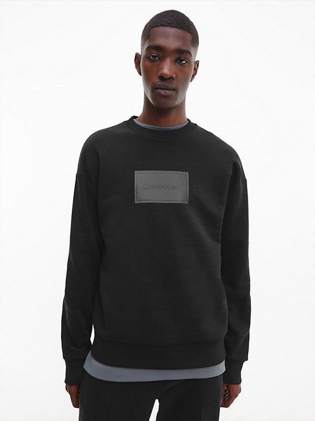 Black Calvin Klein Relaxed Textured Logo Men Sweatshirt | DMGZ-40517