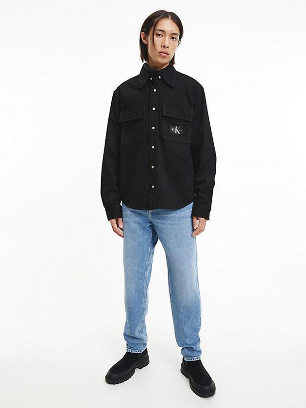Black Calvin Klein Relaxed Utility Men Shirts | SPNK-28054