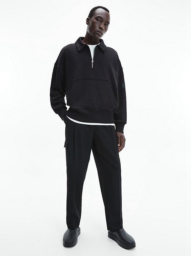 Black Calvin Klein Relaxed Zip Collar Men Sweatshirt | HGPN-62504