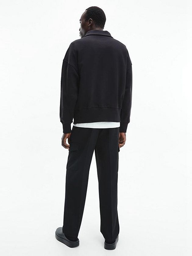 Black Calvin Klein Relaxed Zip Collar Men Sweatshirt | HGPN-62504