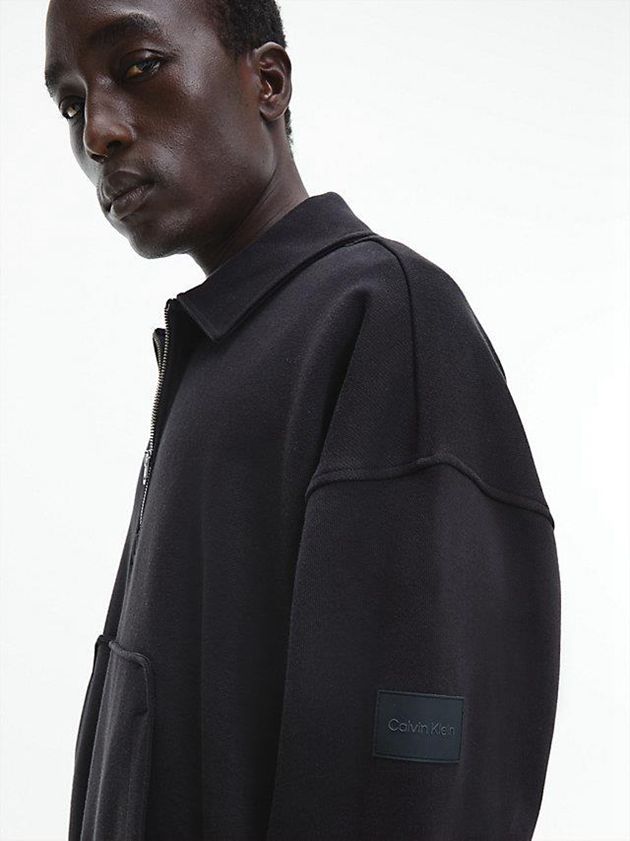 Black Calvin Klein Relaxed Zip Collar Men Sweatshirt | HGPN-62504