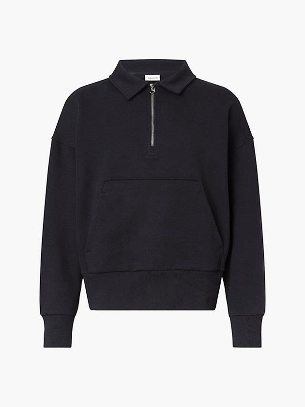 Black Calvin Klein Relaxed Zip Collar Men Sweatshirt | HGPN-62504