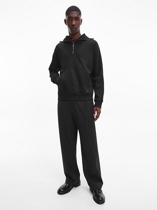 Black Calvin Klein Relaxed Zip Neck Fleece Men Sweatshirt | HYCF-75096