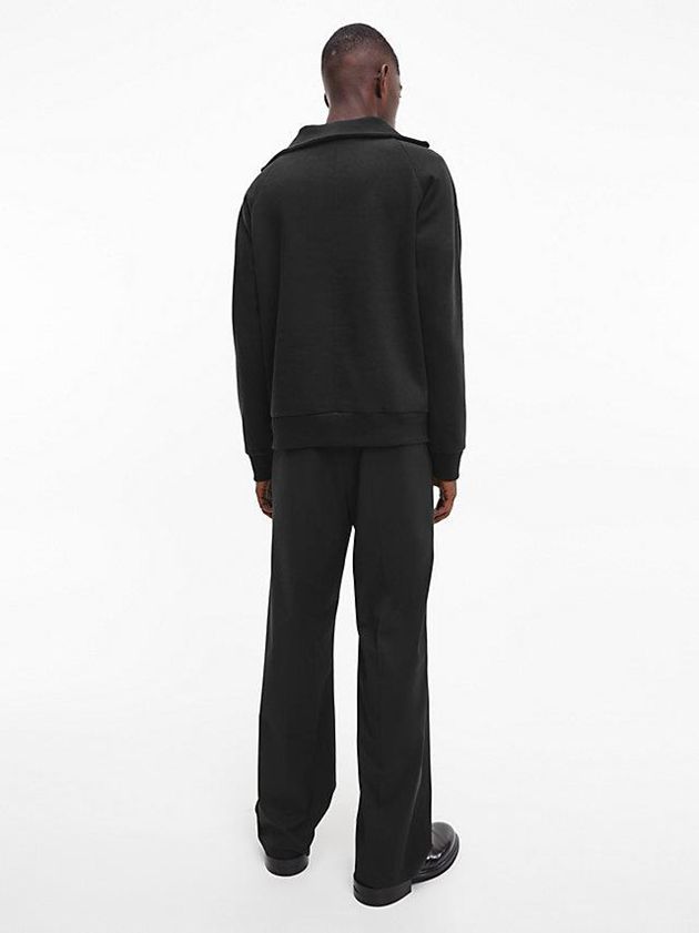 Black Calvin Klein Relaxed Zip Neck Fleece Men Sweatshirt | HYCF-75096