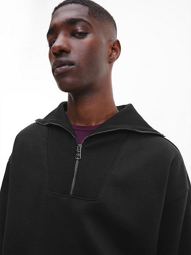 Black Calvin Klein Relaxed Zip Neck Fleece Men Sweatshirt | HYCF-75096