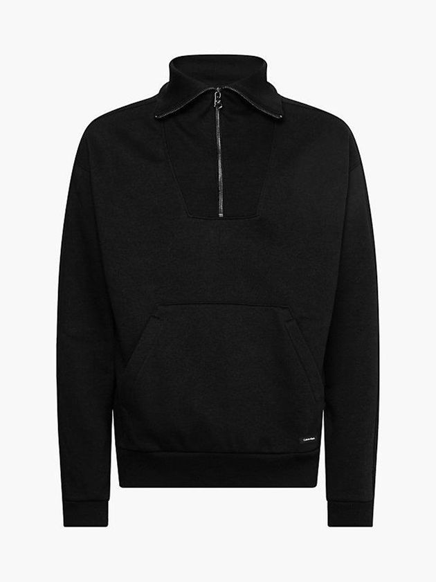 Black Calvin Klein Relaxed Zip Neck Fleece Men Sweatshirt | HYCF-75096