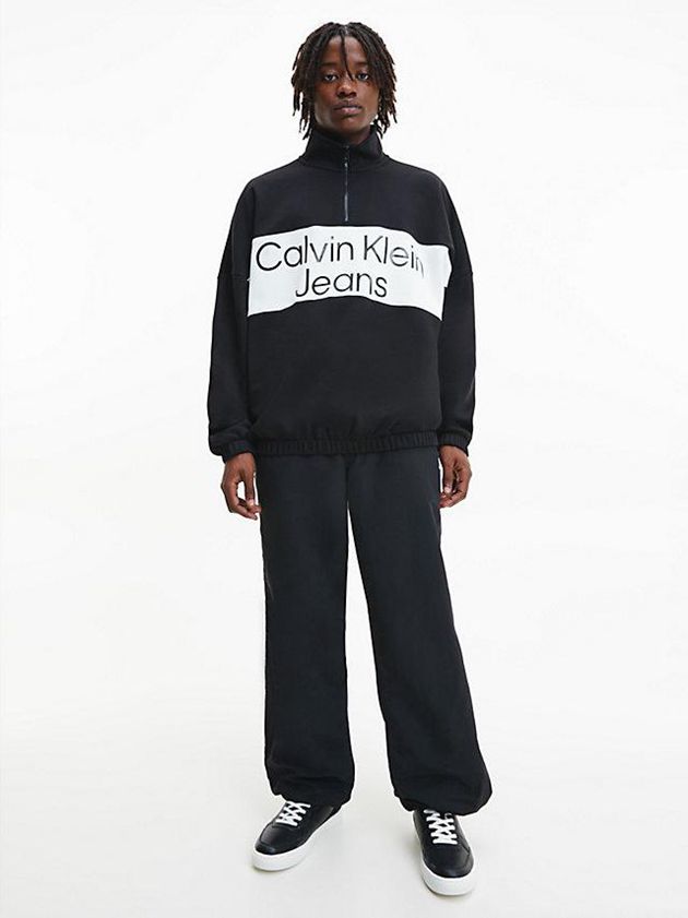 Black Calvin Klein Relaxed Zip Neck Men Sweatshirt | VXJL-16935
