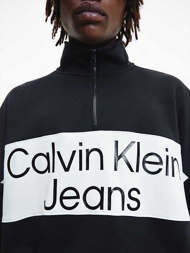 Black Calvin Klein Relaxed Zip Neck Men Sweatshirt | VXJL-16935