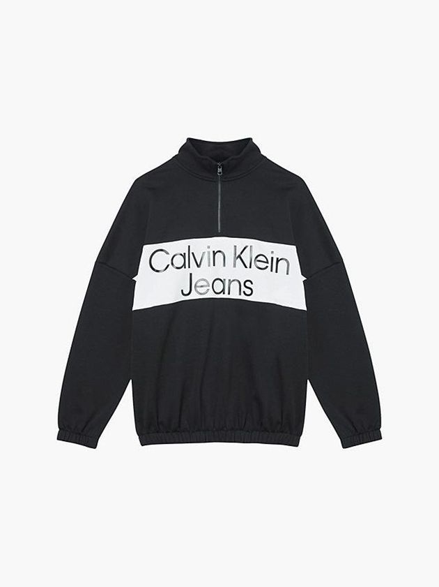 Black Calvin Klein Relaxed Zip Neck Men Sweatshirt | VXJL-16935