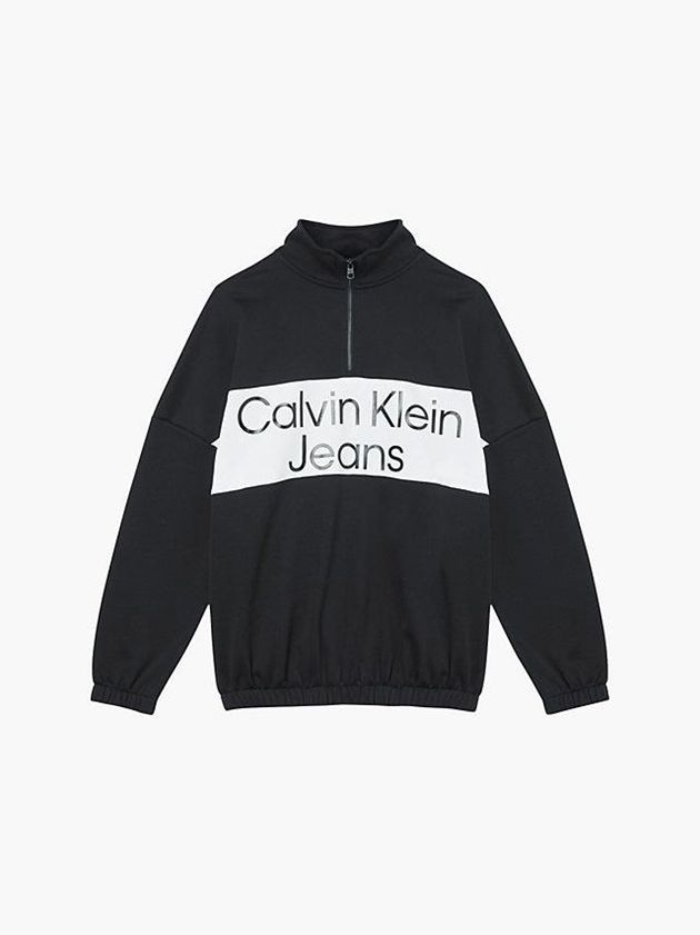 Black Calvin Klein Relaxed Zip Neck Men Sweatshirt | VXJL-16935