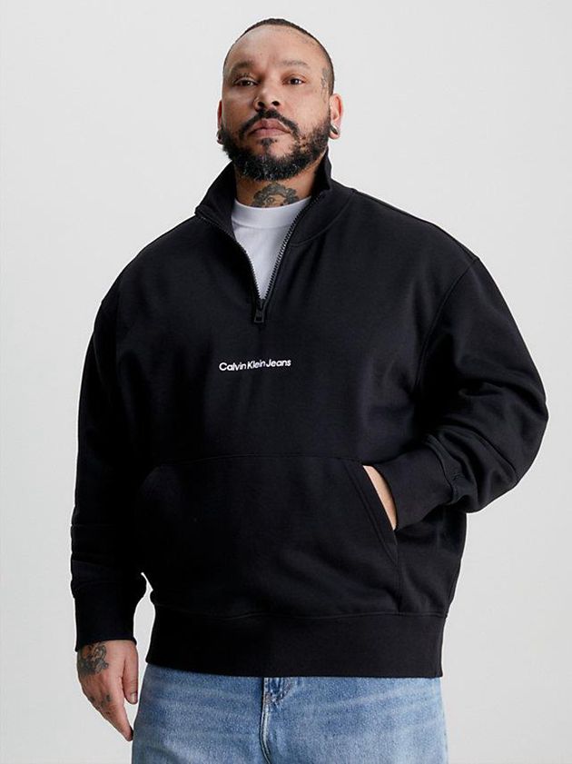 Black Calvin Klein Relaxed Zip Neck Men Sweatshirt | FHTQ-41209