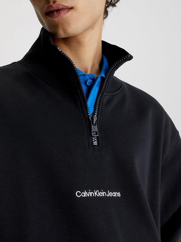 Black Calvin Klein Relaxed Zip Neck Men Sweatshirt | FHTQ-41209
