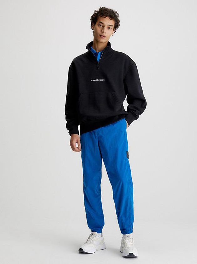 Black Calvin Klein Relaxed Zip Neck Men Sweatshirt | FHTQ-41209