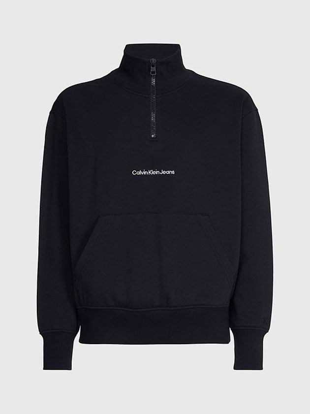 Black Calvin Klein Relaxed Zip Neck Men Sweatshirt | FHTQ-41209