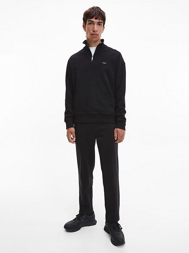 Black Calvin Klein Relaxed Zip Neck Men Sweatshirt | GCOR-13708