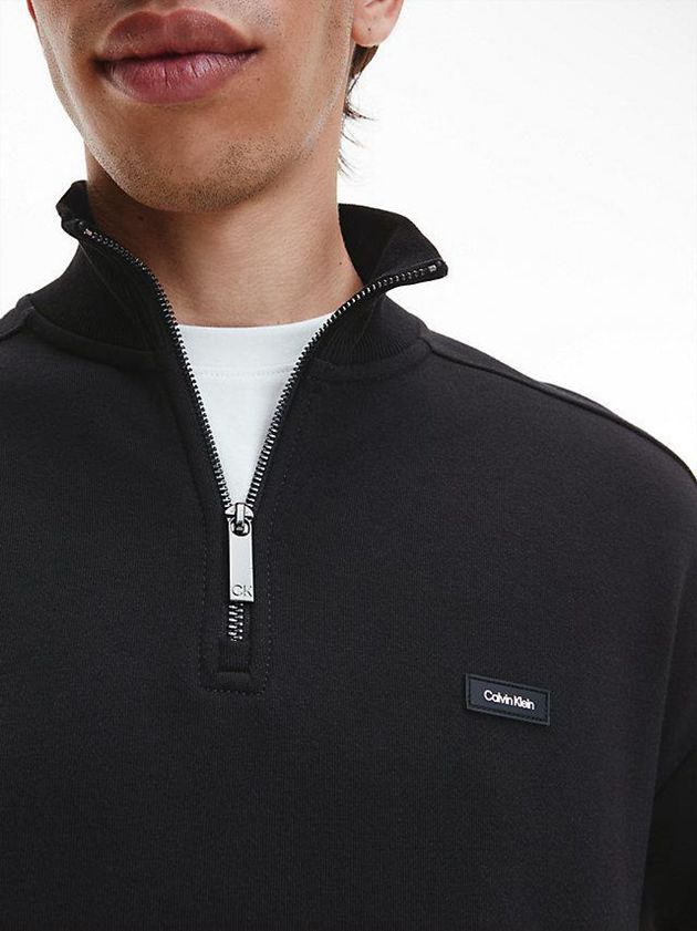 Black Calvin Klein Relaxed Zip Neck Men Sweatshirt | GCOR-13708