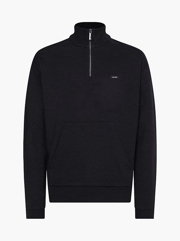 Black Calvin Klein Relaxed Zip Neck Men Sweatshirt | GCOR-13708