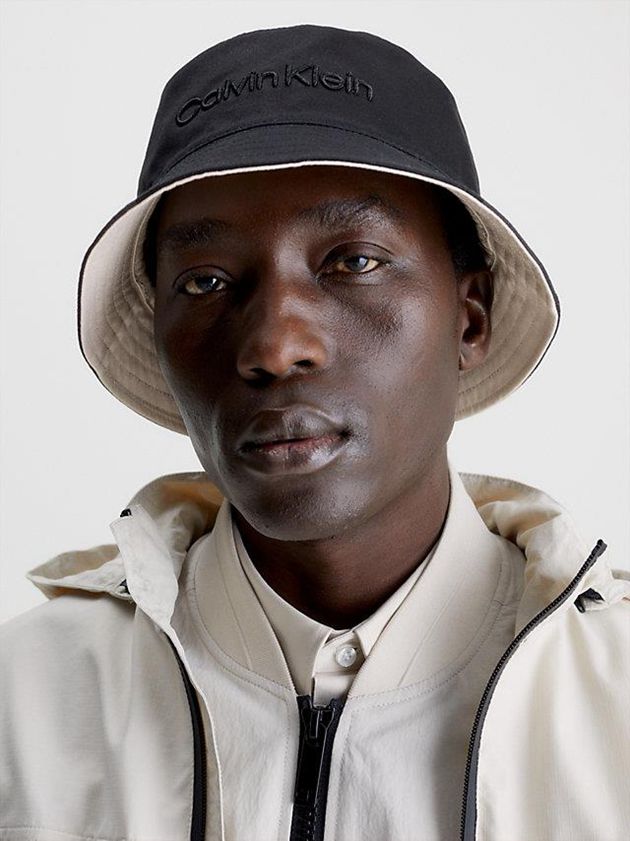 Black Calvin Klein Reversible Organic Cotton Bucket Men Cap | GTNC-05642