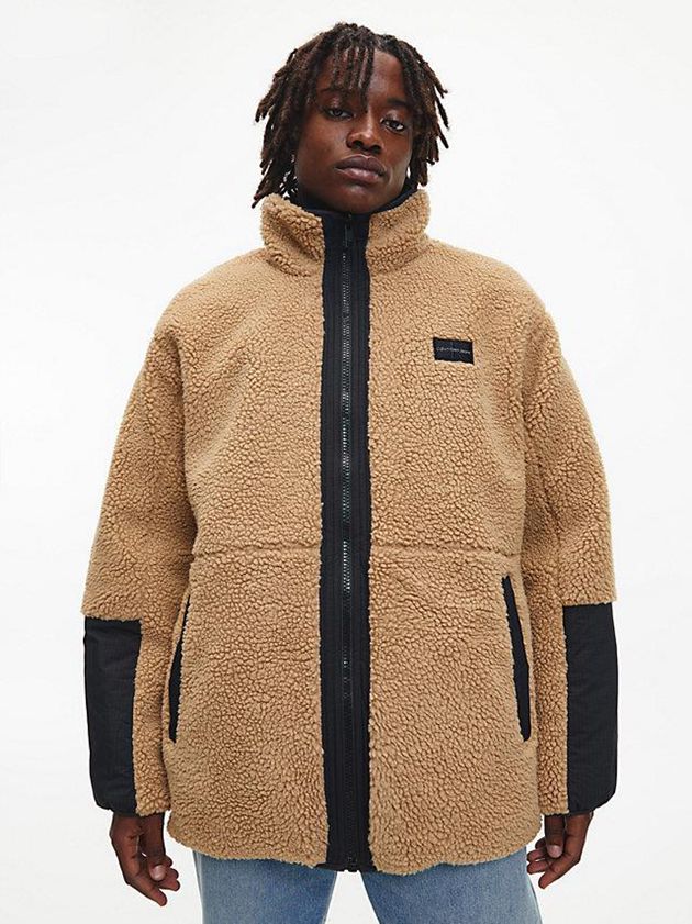 Black Calvin Klein Reversible Recycled Sherpa Men Jacket | VMQP-71965