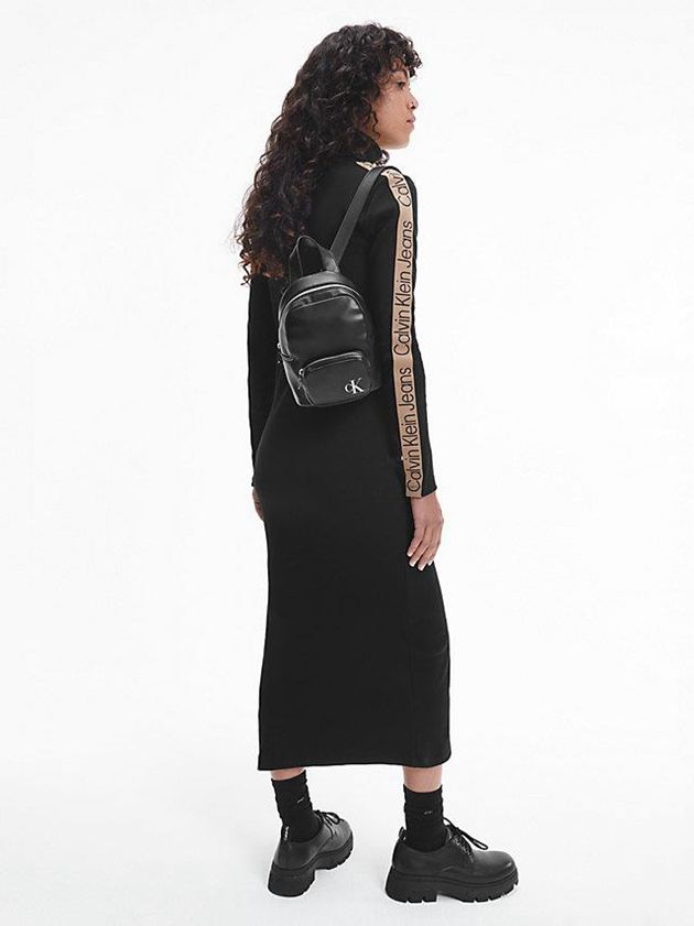 Black Calvin Klein Rib-Knit Logo Tape Maxi Women Dress | SITY-41238