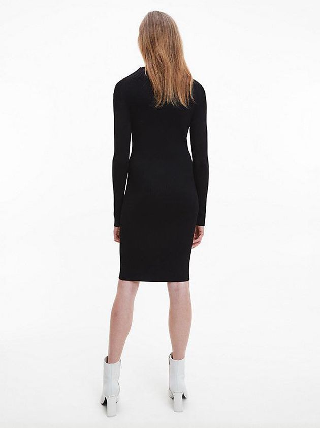 Black Calvin Klein Ribbed Bodycon Women Dress | WDVZ-98367
