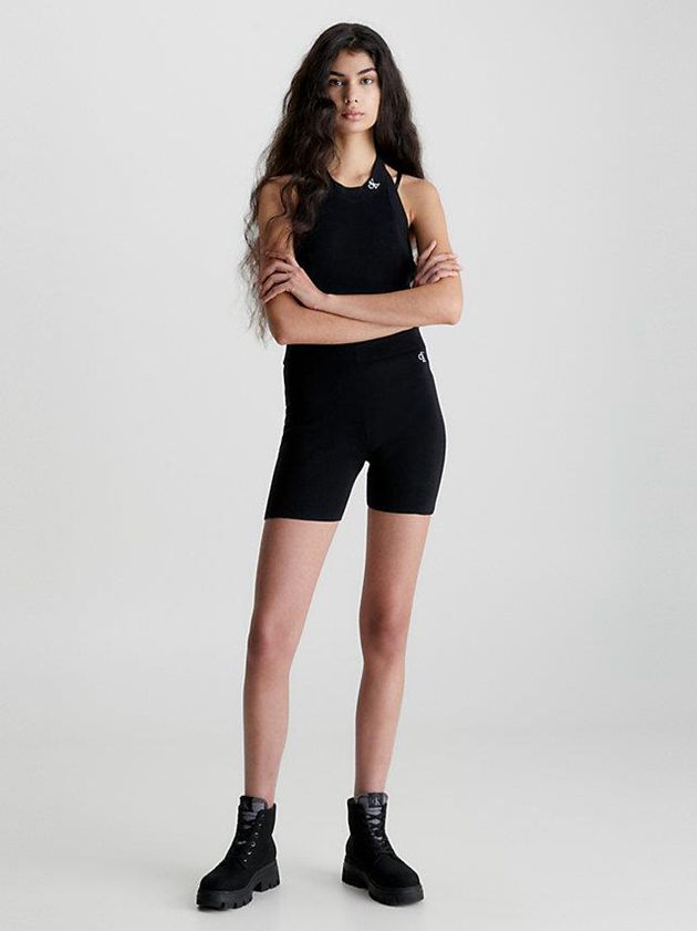 Black Calvin Klein Ribbed Cycling Women Shorts | KOFX-51762