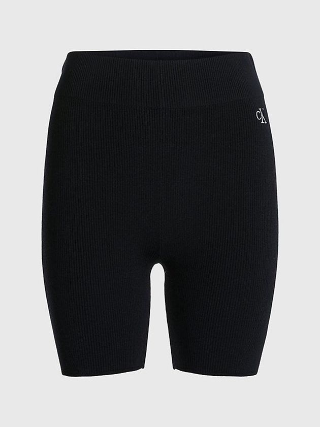 Black Calvin Klein Ribbed Cycling Women Shorts | KOFX-51762