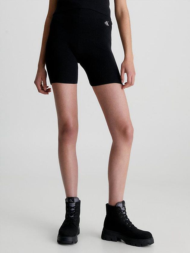 Black Calvin Klein Ribbed Cycling Women Shorts | KOFX-51762