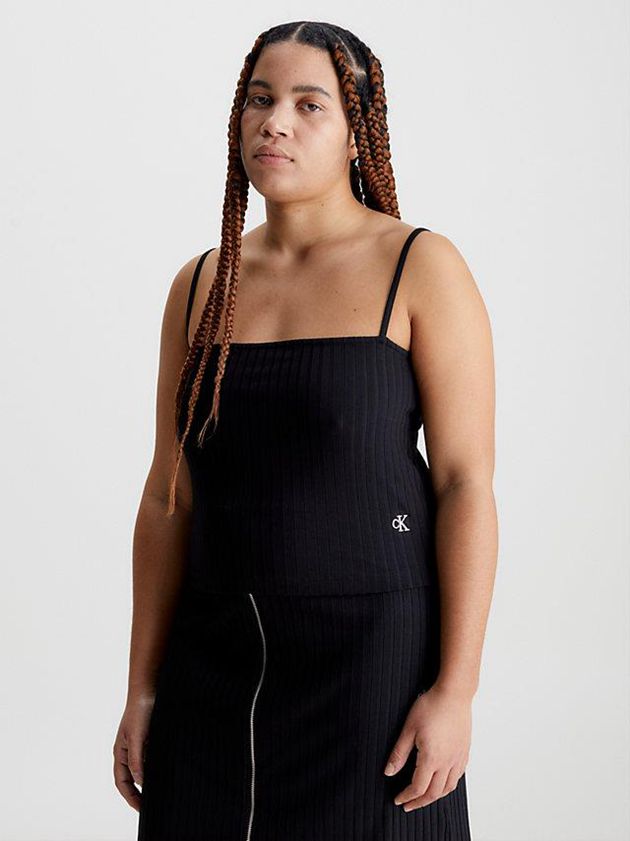 Black Calvin Klein Ribbed Jersey Cami Women Top | KSCV-46759