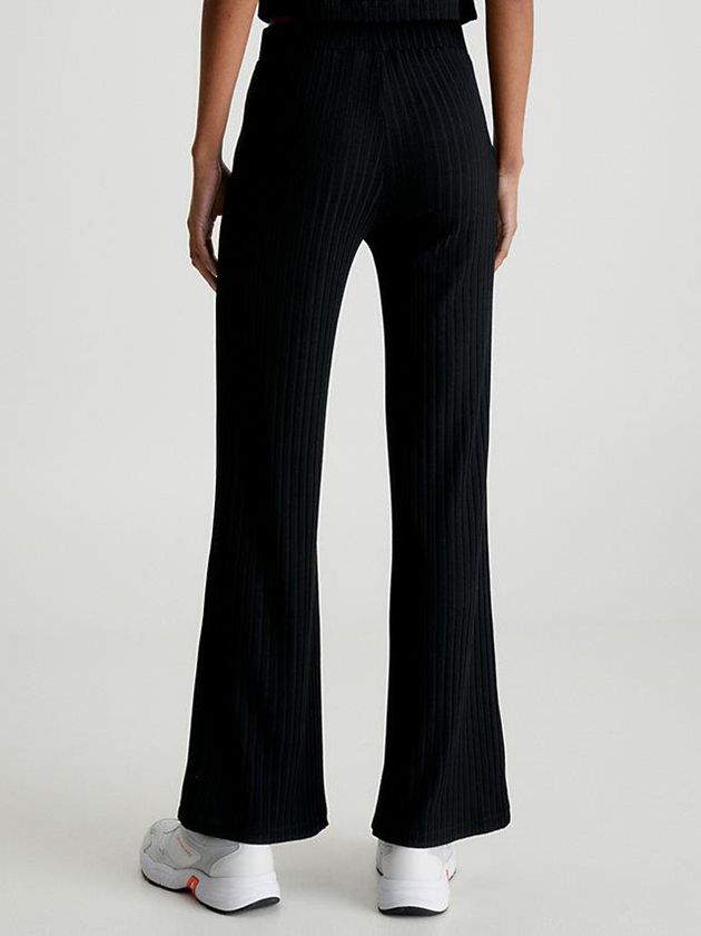 Black Calvin Klein Ribbed Jersey Flared Women Pants | INOP-80347