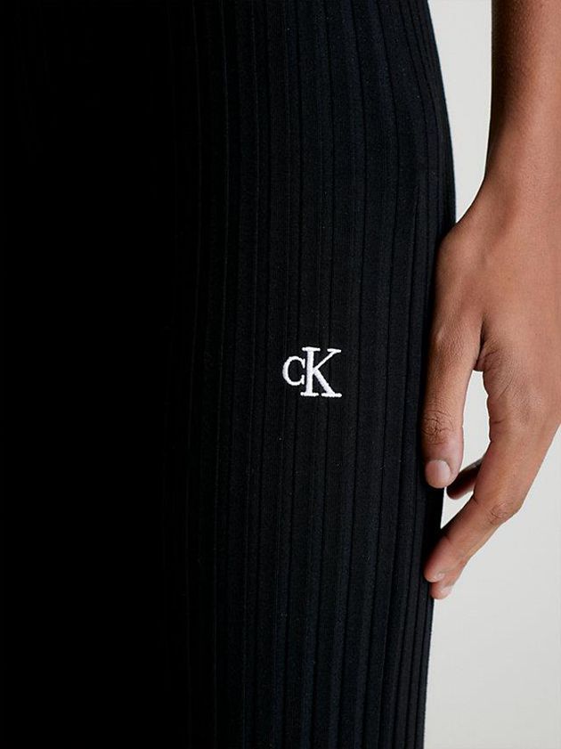 Black Calvin Klein Ribbed Jersey Flared Women Pants | INOP-80347