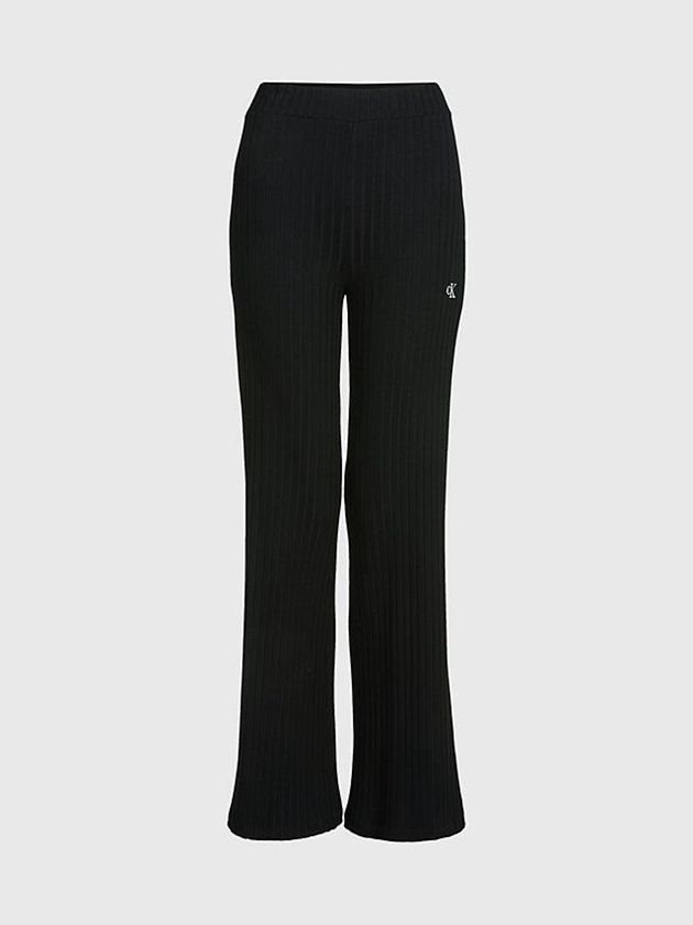 Black Calvin Klein Ribbed Jersey Flared Women Pants | INOP-80347
