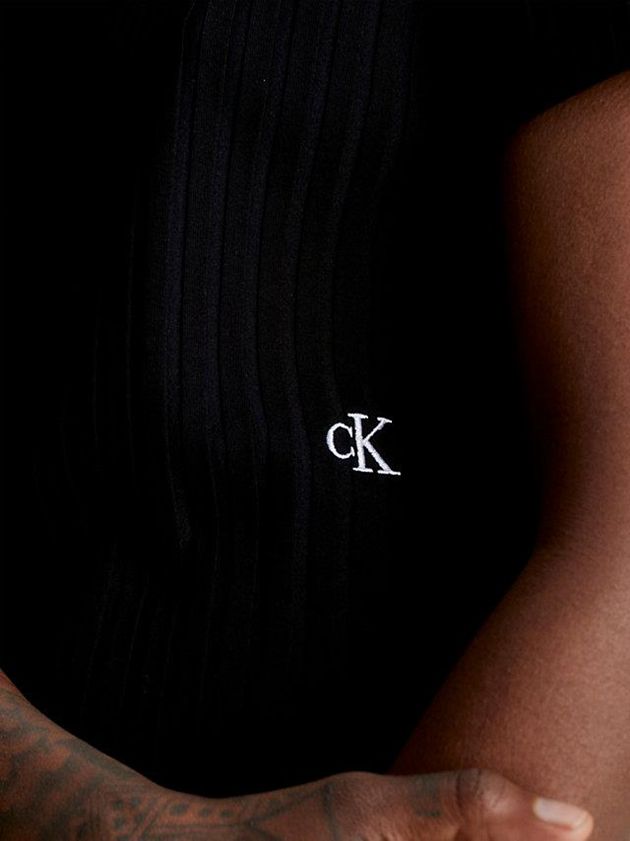 Black Calvin Klein Ribbed Jersey Women T-Shirt | OXPF-51093