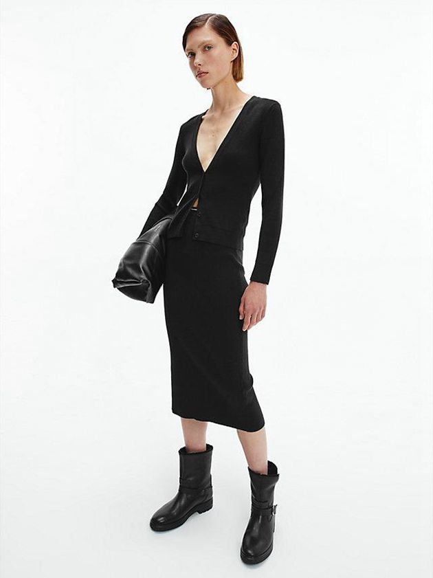 Black Calvin Klein Ribbed Knit Pencil Women Skirt | ADOU-28765
