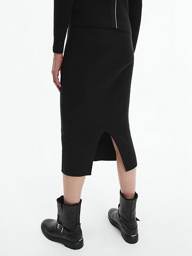 Black Calvin Klein Ribbed Knit Pencil Women Skirt | ADOU-28765