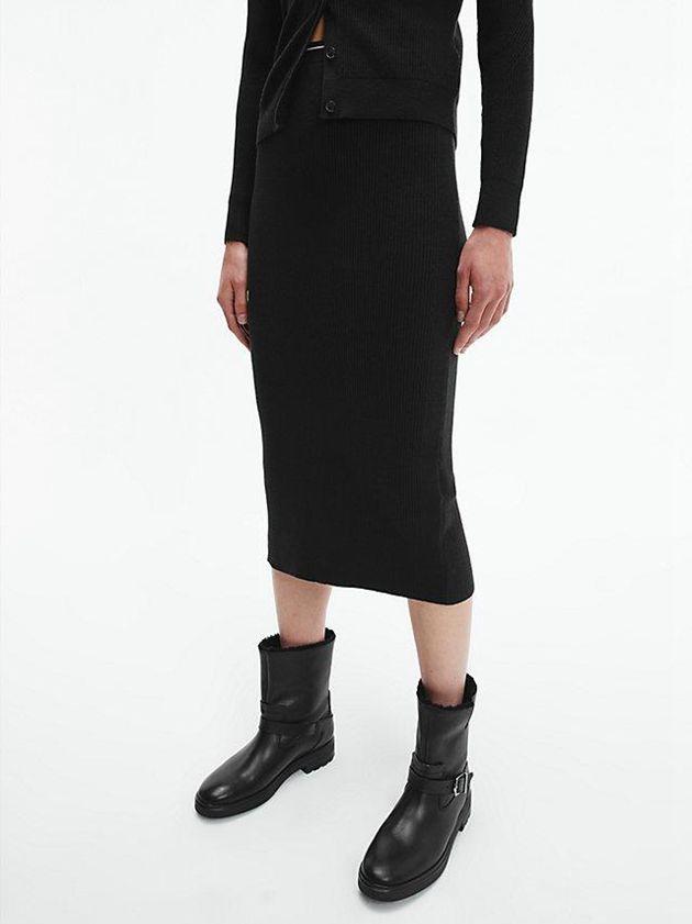 Black Calvin Klein Ribbed Knit Pencil Women Skirt | ADOU-28765