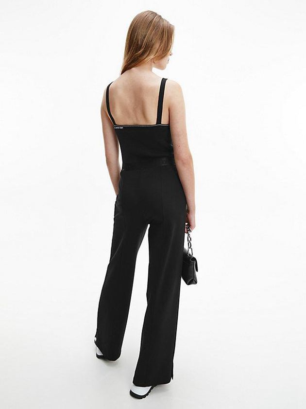 Black Calvin Klein Ribbed Knit Tank Women Top | TRHL-14029