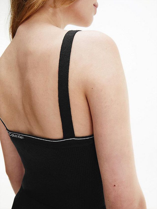 Black Calvin Klein Ribbed Knit Tank Women Top | TRHL-14029