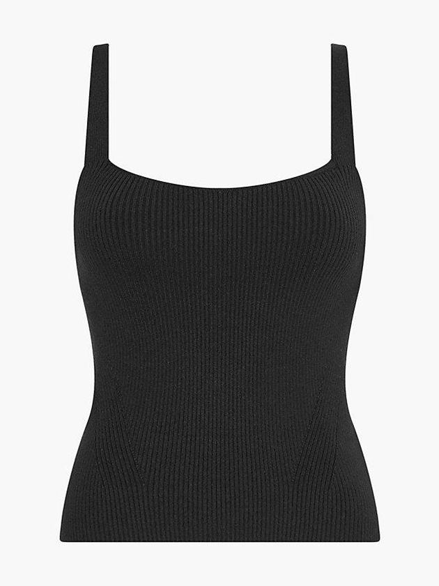 Black Calvin Klein Ribbed Knit Tank Women Top | TRHL-14029
