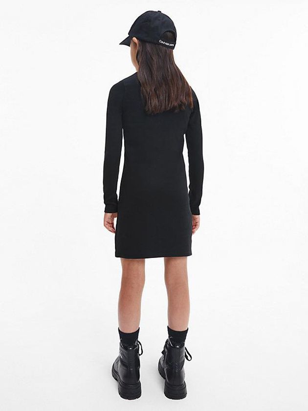 Black Calvin Klein Ribbed Logo Girls's Dress | NETK-20716