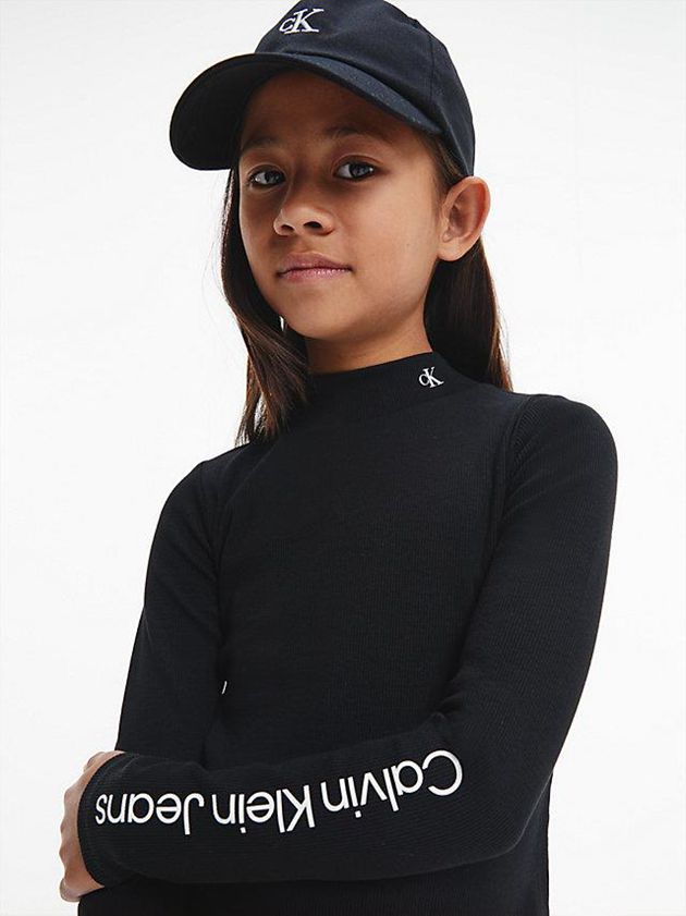 Black Calvin Klein Ribbed Logo Girls's Dress | NETK-20716
