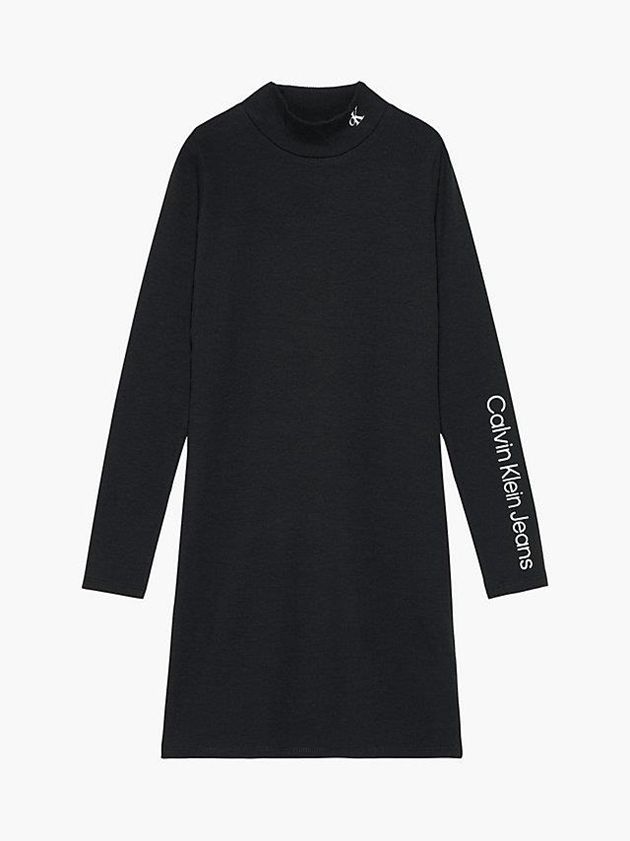 Black Calvin Klein Ribbed Logo Girls's Dress | NETK-20716