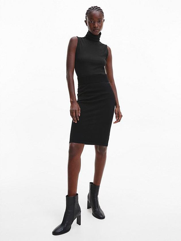 Black Calvin Klein Ribbed Roll Neck Tank Women Top | NTUA-29175