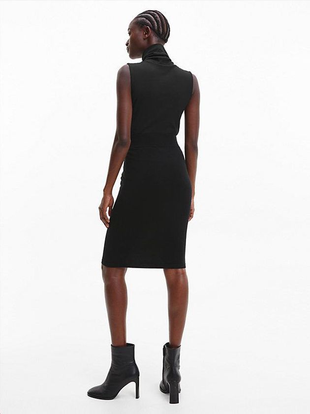 Black Calvin Klein Ribbed Roll Neck Tank Women Top | NTUA-29175