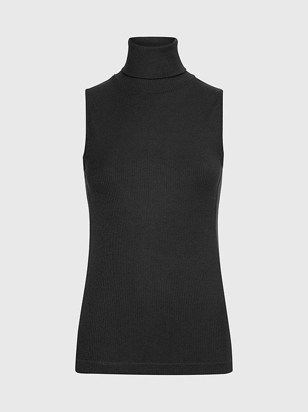 Black Calvin Klein Ribbed Roll Neck Tank Women Top | NTUA-29175