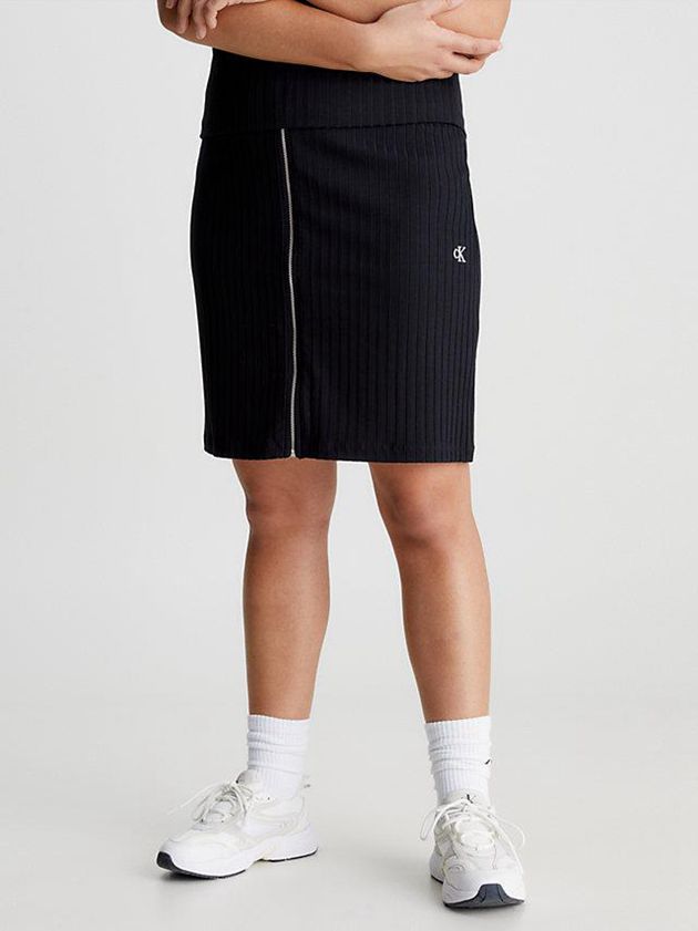 Black Calvin Klein Ribbed Zip-Through Mini Women Skirt | SYCM-14590