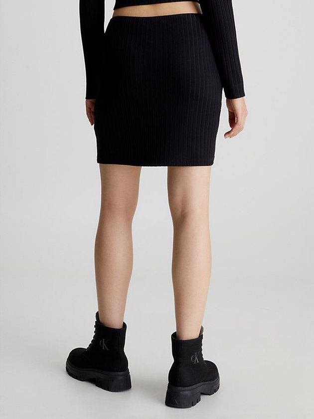 Black Calvin Klein Ribbed Zip-Through Mini Women Skirt | SYCM-14590